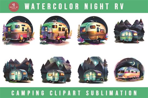 Watercolor Night RV Camping Clipart Subl Graphic By Jacpot07 Creative