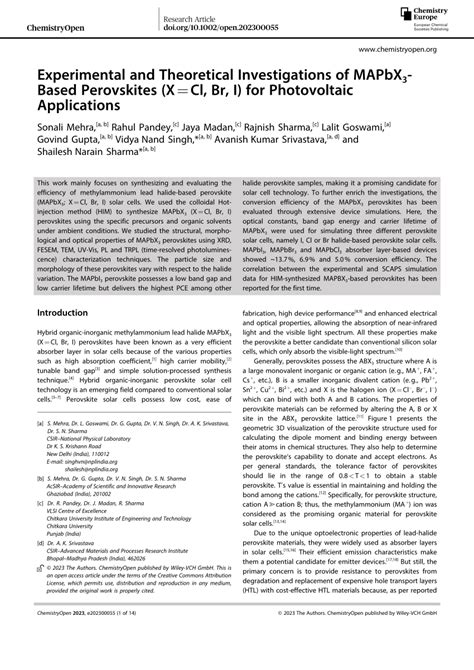 PDF Experimental And Theoretical Investigations Of MAPbX 3 Based