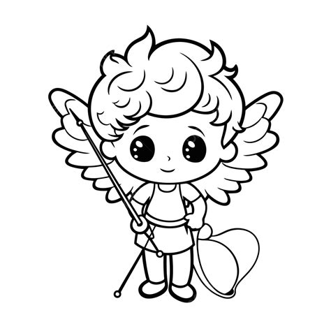 Menino Cupido Páginas Para Colorir Esboço Esboço Desenho Vetor PNG