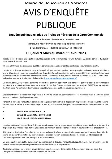 REVISION DE LA CARTE COMMUNALE ENQUÊTE PUBLIQUE du 09 03 au 11 04