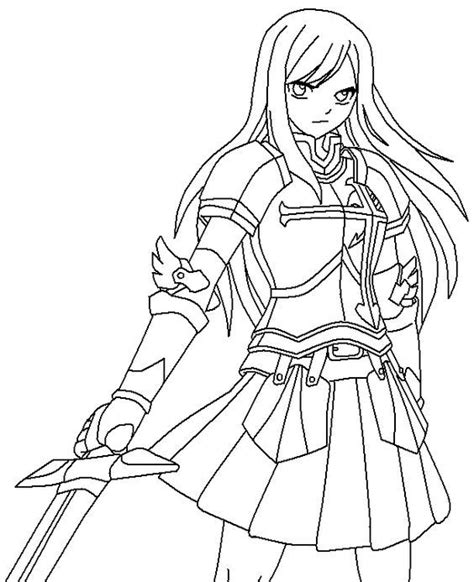 Fairy Tail Erza Coloring Pages Fairy Tail Drawing Anime Lineart Fairy