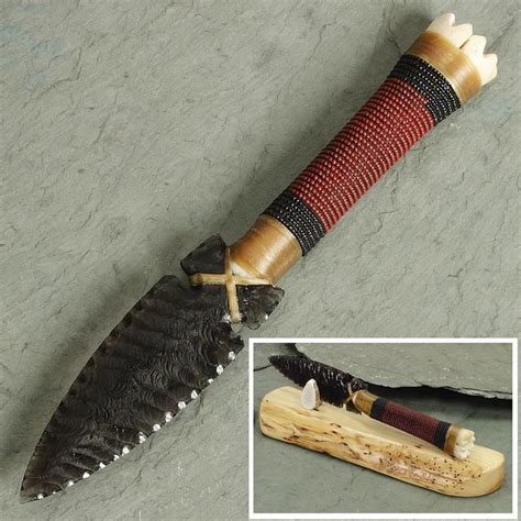 Beaded Bone Obsidian Blade Knife Obsidian Blade Flint Knives Knife