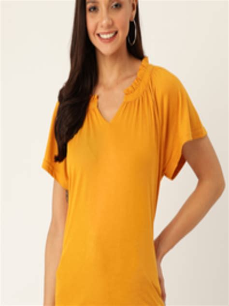 Buy Dressberry Women Mustard Yellow Solid Top Tops For Women 11182094