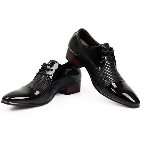 Black Patent Leather Point Head Lace Up Baroque Mens Oxfords Dress Shoes