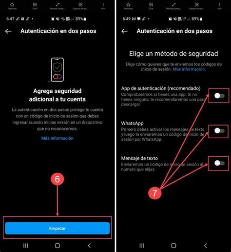 Verificación de dos pasos en instagram Proceso de activación