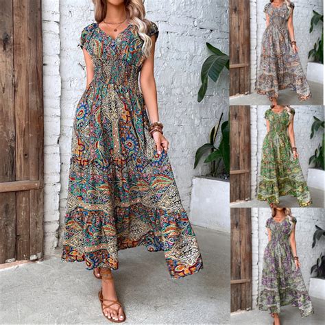 Vestido Feminino Elegante Elástico De Cintura Maxi Longo Vintage