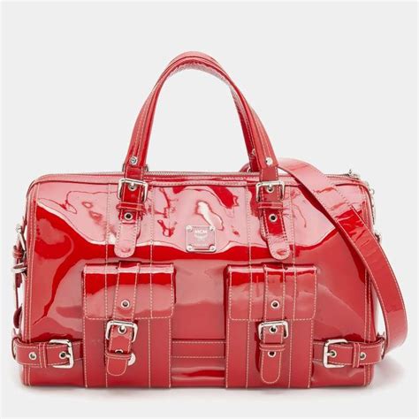 MCM Red Patent Leather Duffle Bag MCM The Luxury Closet