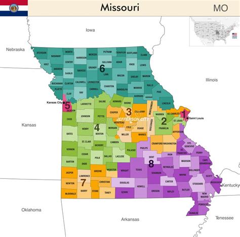 Missouri State Map With Counties Borders And Colored Congressional