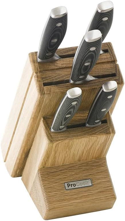 ProCook Professional X50 Contour Knife Set With Slanted Oak Wooden