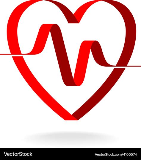 Heart with pulse ribbon logo template Cardiology Vector Image