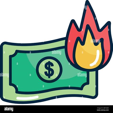 Economic Recession Concept Burning Money Bill Icon Over White Background Line Color Style