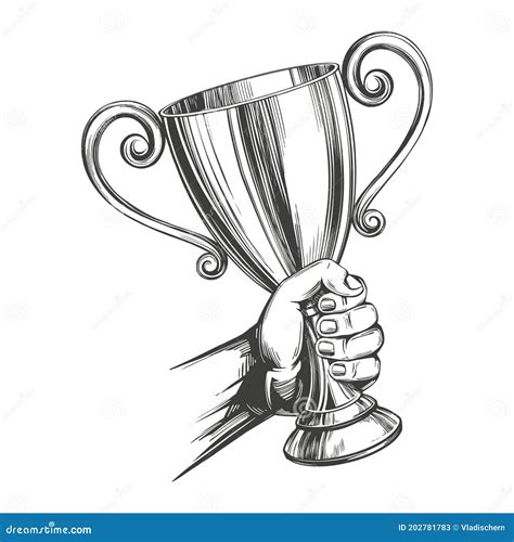 Award Strong Hand Holding A Cup Trophy Hand Drawn Vector Illustration