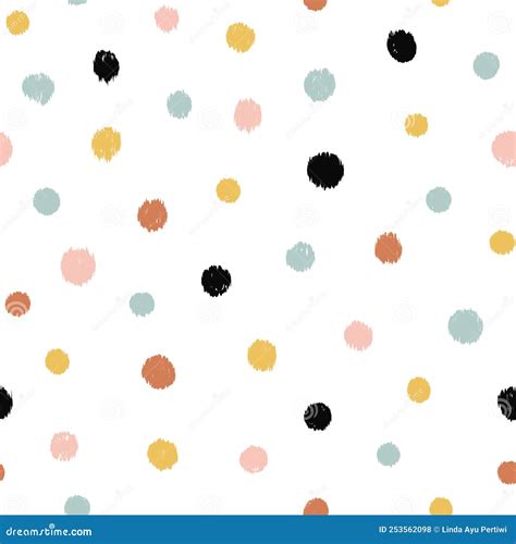 Cute Hand Drawn Seamless Pattern With Colorful Polka Dots Stock Vector