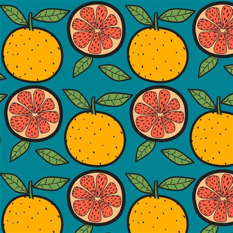 Oranges Fruit Pattern With Blue Background Hand Drawn Vector