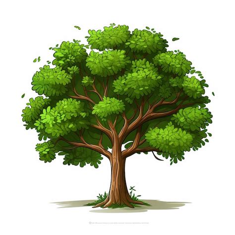 Ilustración de árbol frondoso verde vectorial sobre fondo blanco