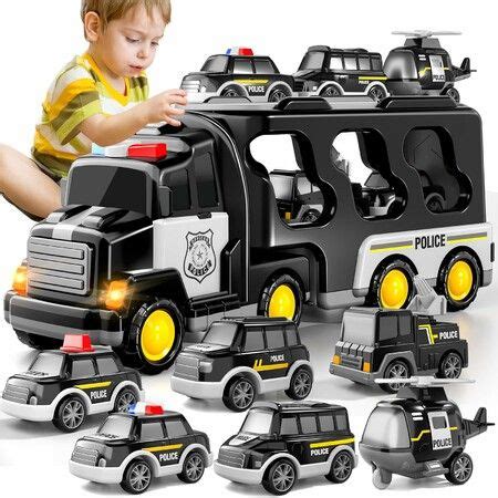 TEMI Police Truck Toys 7-in-1 Friction Power Emergency Vehicle Police ...