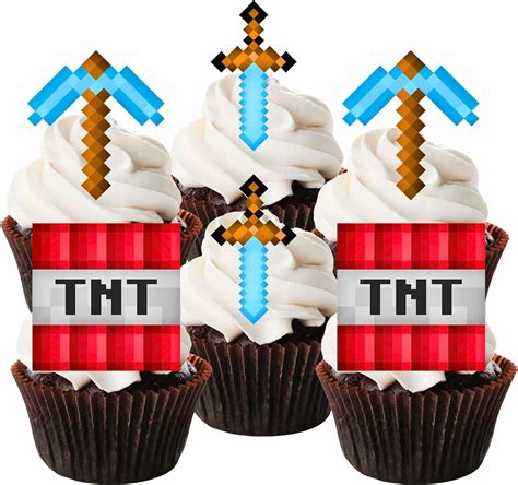 Precut Gamer Cupcake Toppers Edible Pixel Craft Cake Decorations