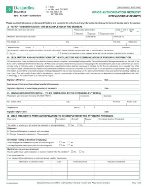 Fillable Online Xyrem Desjardins Life Insurance Fax Email Print