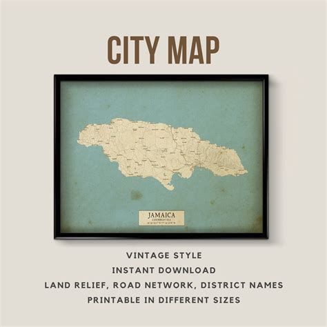Vintage Style Map of Jamaica, Caribbean Sea Instant Download