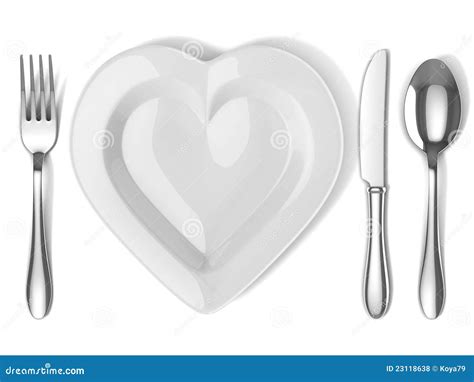 Heart Shaped Plate With Silverware Stock Illustration Illustration Of