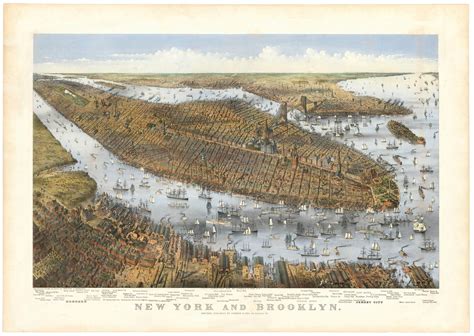 Spectacular Currier and Ives view of New York and Brooklyn - Rare