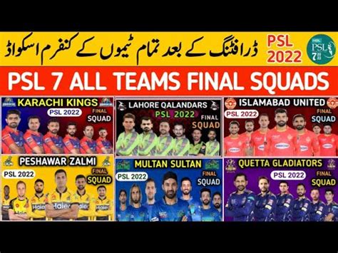 Psl All Teams Final Squad After Drafting Psl All Teams Confirm