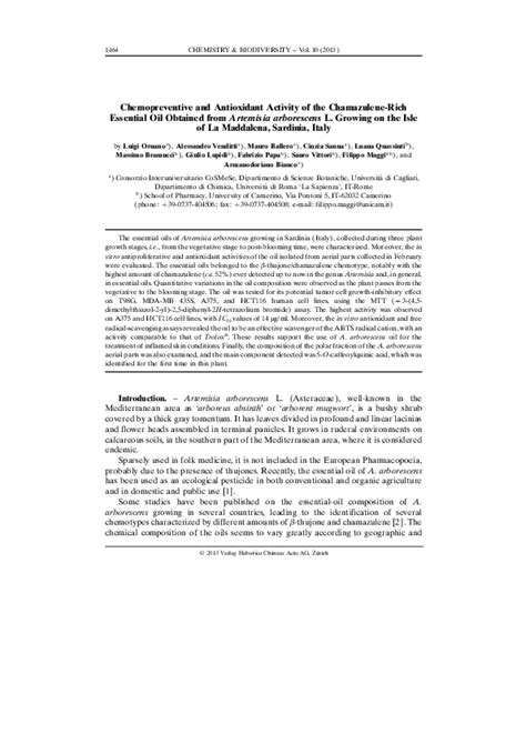 Pdf Chemopreventive And Antioxidant Activity Of The Chamazulene Rich