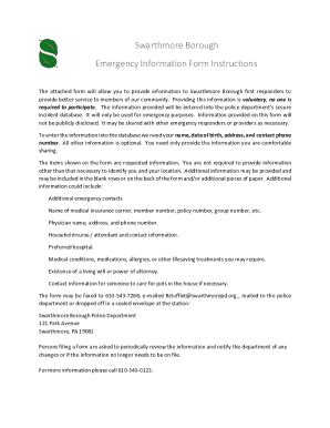 Fillable Online Swarthmore Borough Emergency Information Form Fax