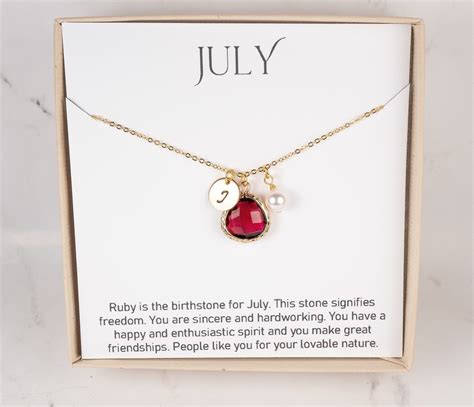 Personalized July Birthstone Necklace Ruby Gold Necklace Etsy