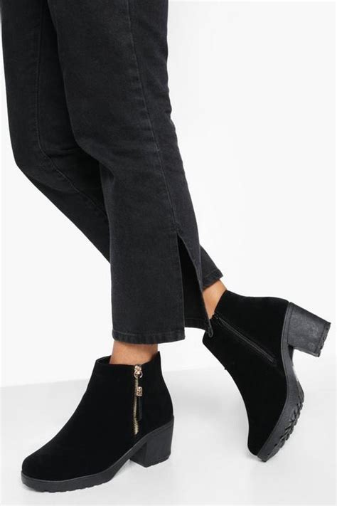 Wide Width Suedette Zip Side Chunky Heel Chelsea Boots Boohoo