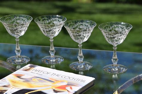 6 Vintage Crystal Etched Cocktail Glasses Fostoria 1940 S Vintage Champagne Glasses Craft