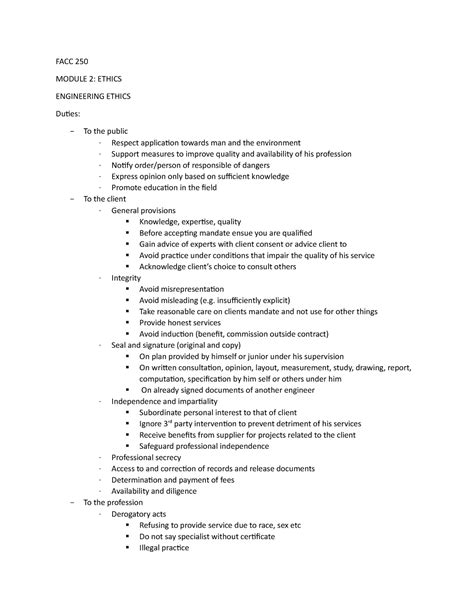 Facc 250 Module 2 Summary Facc 250 Module 2 Ethics Engineering