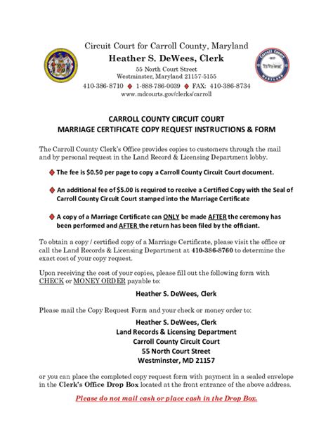 Fillable Online Carroll County Circuit Court Marriage Certificate Copy Request Form Fax Email