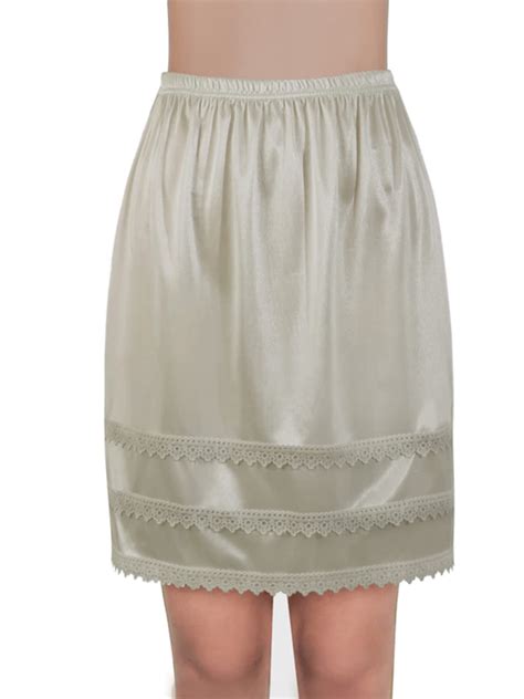 Bmnmsl Women Half Slip Elastic Waist Lace Patchwork Satin Mini Skirt