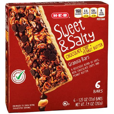 H E B Select Ingredients Sweet And Salty Chocolate Chip And Peanut Butter Bars Shop Granola