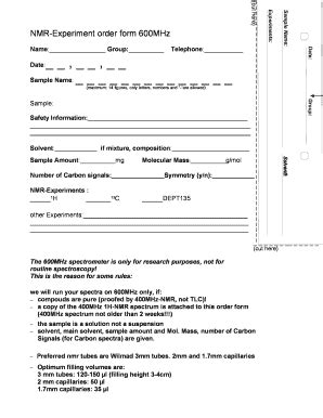 Fillable Online NMR Experiment Order Form 600MHz Uni Siegende Fax