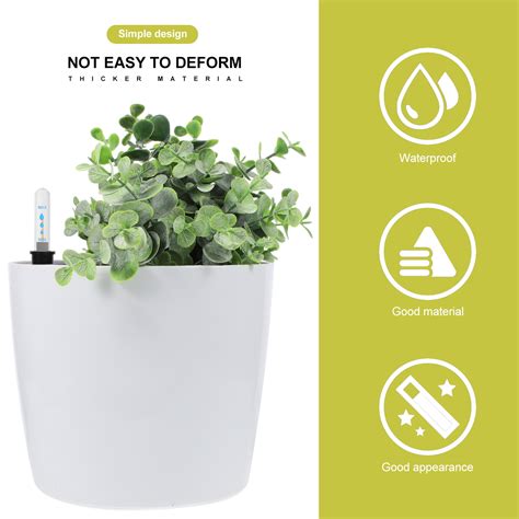 Qugx Round Garden Stylish Self Watering Planter Water Level Display Foolproof Easy To Use White