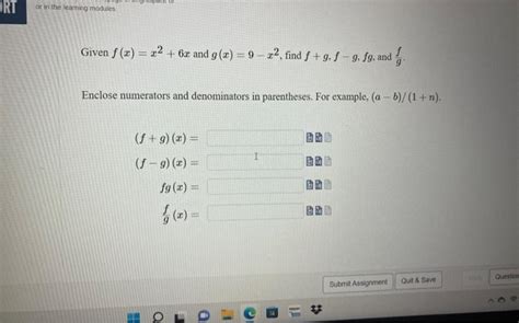 Solved Given Fxx26x And Gx9−x2 Find Fgf−gfg And