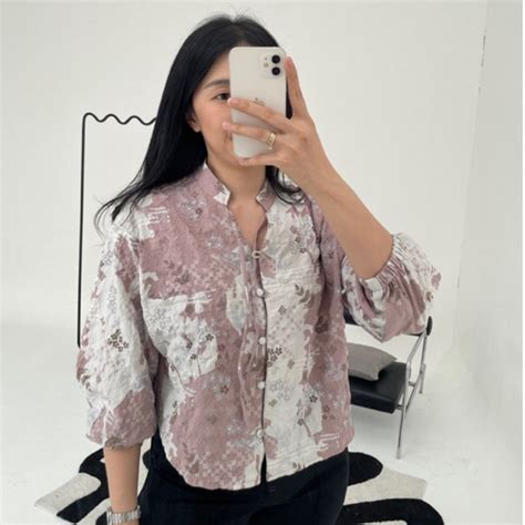 Jual Eska Clothing Ella Batik Top Blouse Kemeja Crinkle Sleeve Kantor