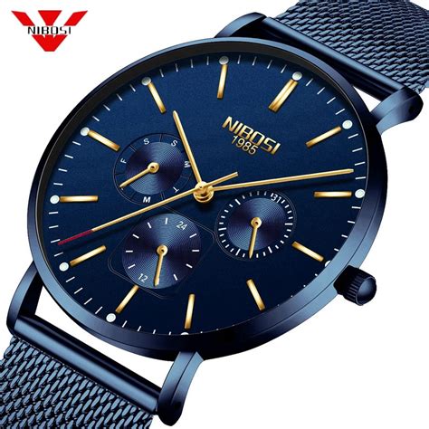 NIBOSI Mens Watches Slim Mesh Waterproof Minimalist Wrist Watch For Men