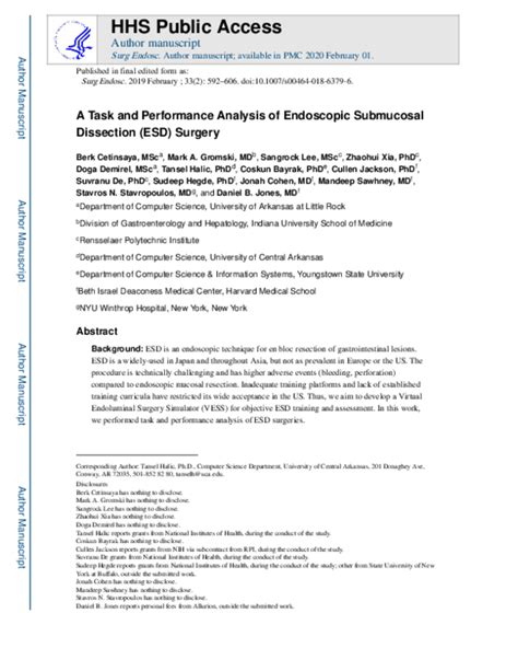 Pdf A Task And Performance Analysis Of Endoscopic Submucosal Dissection Esd Surgery