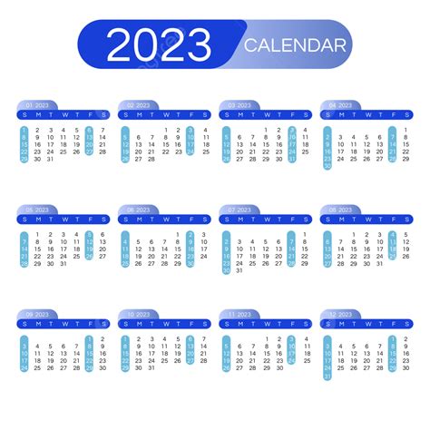 2023 Year Calendar Simple Blue Gradient 2023 Years Calendar Png And