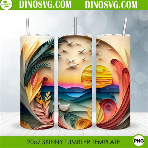 Beach Sunset 3d Paper 20oz Straight Skinny Tumbler Wrap Png Summer