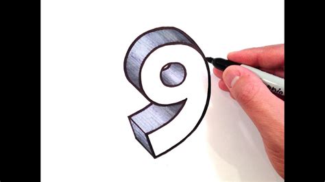 How to Draw the Number 9 in 3D - YouTube