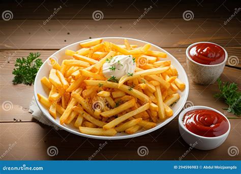 Knusprige Pommes Frites Mit Reichhaltiger Saurer Creme Und Zartem