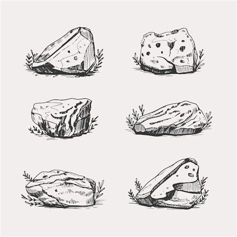 Free Vector Hand Drawn Stone Rock Outline Set