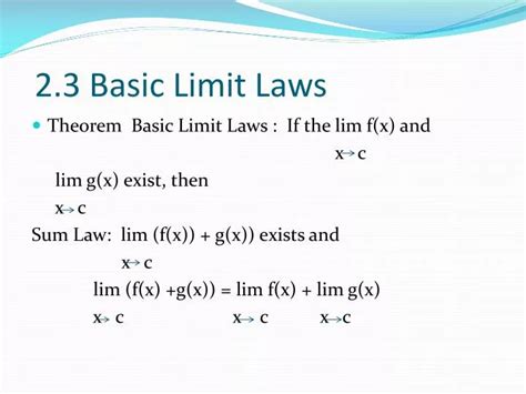 PPT - 2.3 Basic Limit Laws PowerPoint Presentation, free download - ID ...