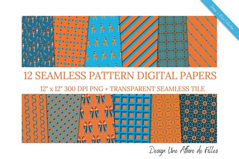 ORANGE & BLUE 12 SEAMLESS PATTERNS Graphic by uneaffairedefilles ...