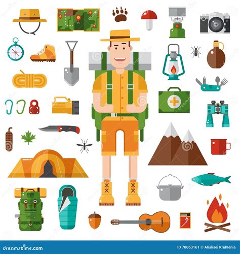 Camping And Hiking Vector Collection Stock Vector Illustration Of