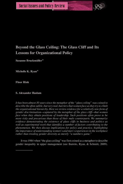 Pdf Beyond The Glass Ceiling The Glass Cliff And Its Lessons For The Glass Ceiling We